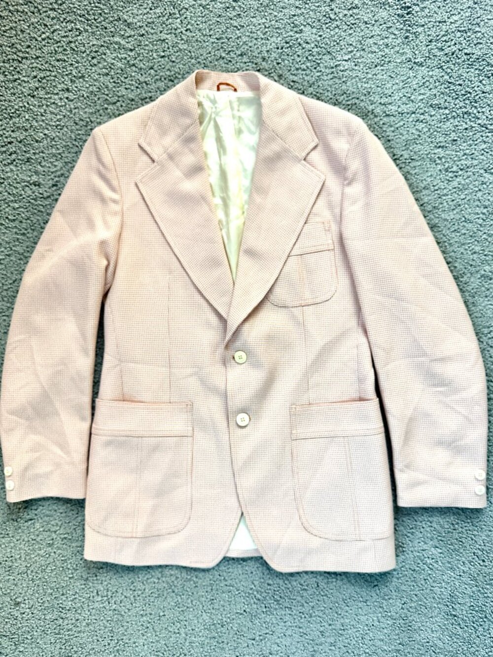Vtg 70s McGregor Pink Micro Houndstooth Leisure Suit Blazer Jacket Size 38 USA